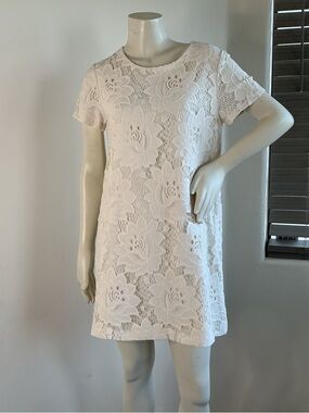 CeCe Ivory Lace Shift mini Dress Short Sleeve Bridal Brunch Romantic Sz 8